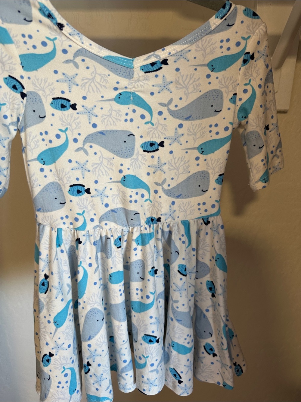 Super soft! White and Blue Whale Print Dress